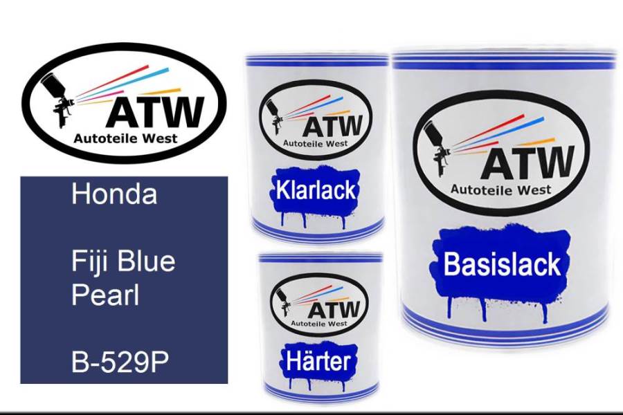 Honda, Fiji Blue Pearl, B-529P: 1L Lackdose + 1L Klarlack + 500ml Härter - Set, von ATW Autoteile West.